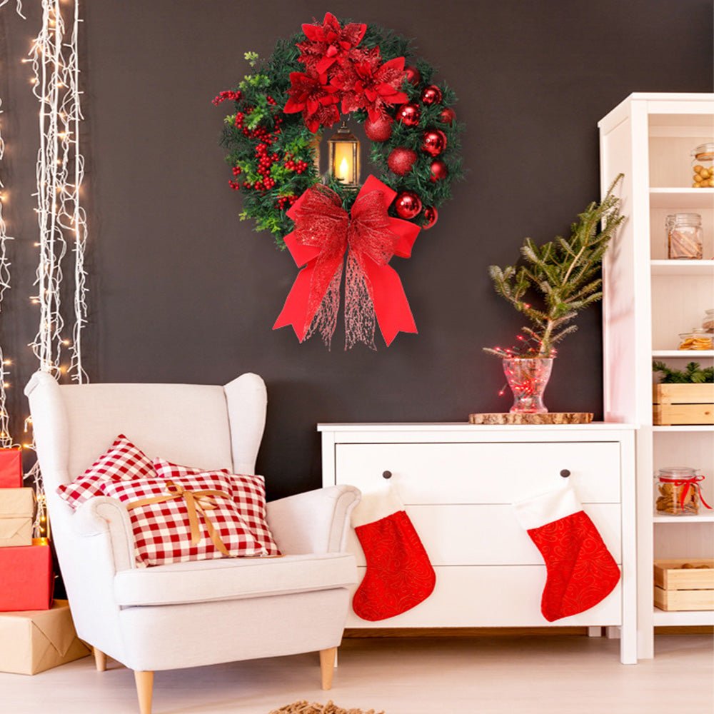 Lantern Wreath with Warm Glow Lantern and Sparkling Ornaments