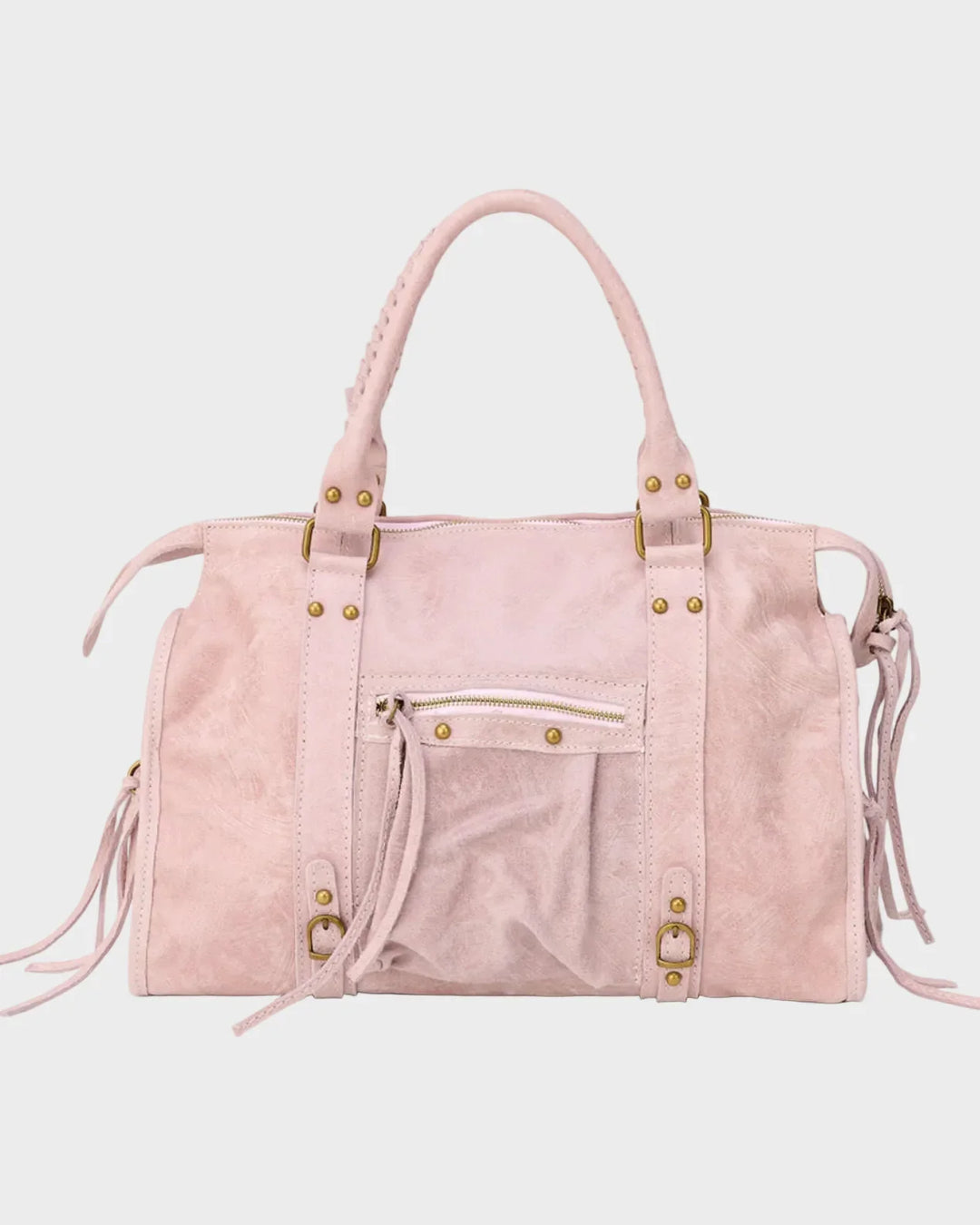 Leather Handbag with Adjustable Drawstring – Elegant Vanilla Pink Bag