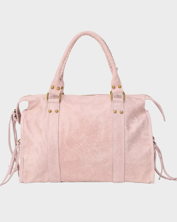 Leather Handbag with Adjustable Drawstring – Elegant Vanilla Pink Bag