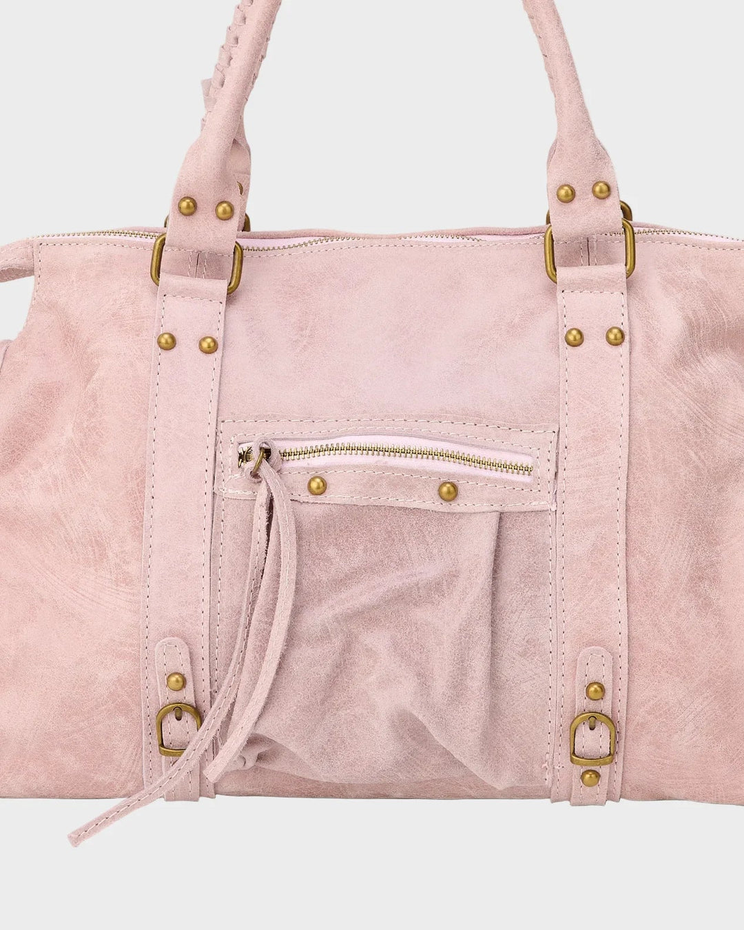Leather Handbag with Adjustable Drawstring – Elegant Vanilla Pink Bag
