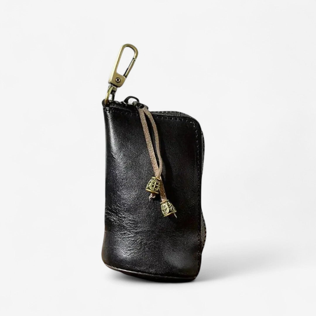 Leather Keychain Wallet with Zipper &amp; Compartments
