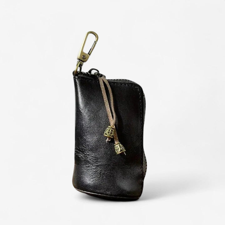 Leather Keychain Wallet with Zipper &amp; Compartments