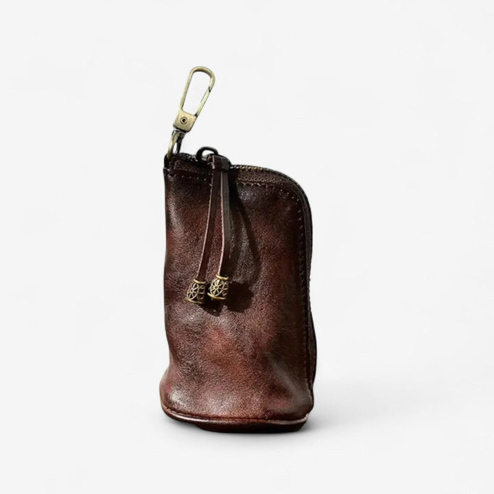 Leather Keychain Wallet with Zipper &amp; Compartments