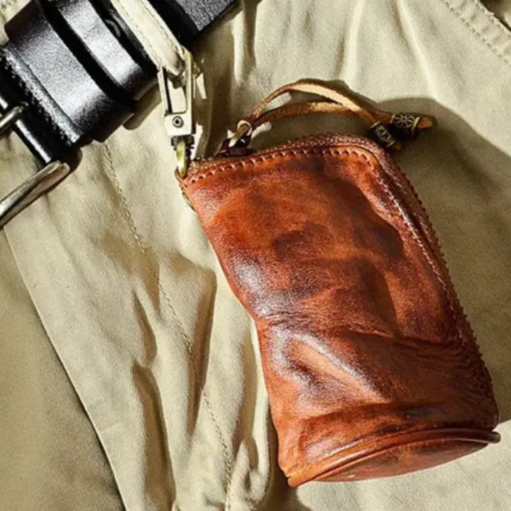 Leather Keychain Wallet with Zipper &amp; Compartments