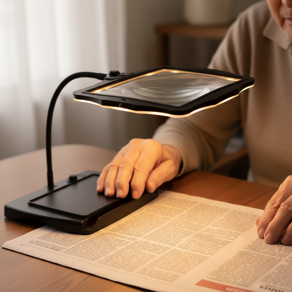 LED Magnifying Lamp – Hands-Free Gooseneck Reading Light with 3X Magnification and Rechargeable Battery, Black or White