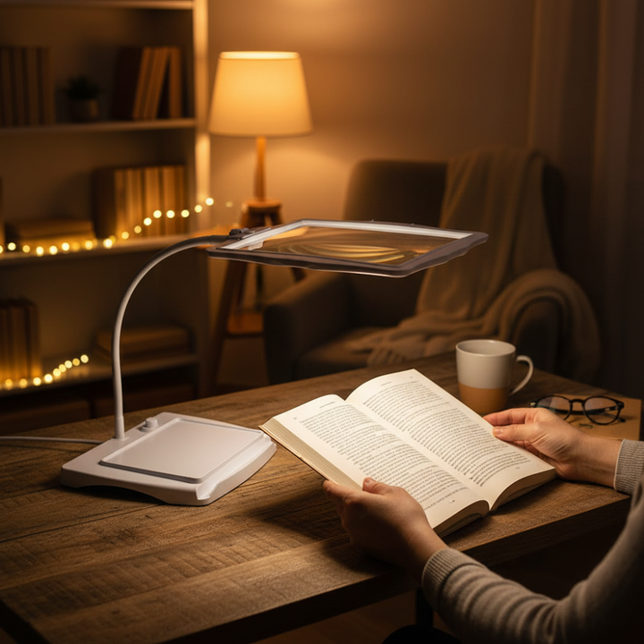 LED Magnifying Lamp – Hands-Free Gooseneck Reading Light with 3X Magnification and Rechargeable Battery, Black or White