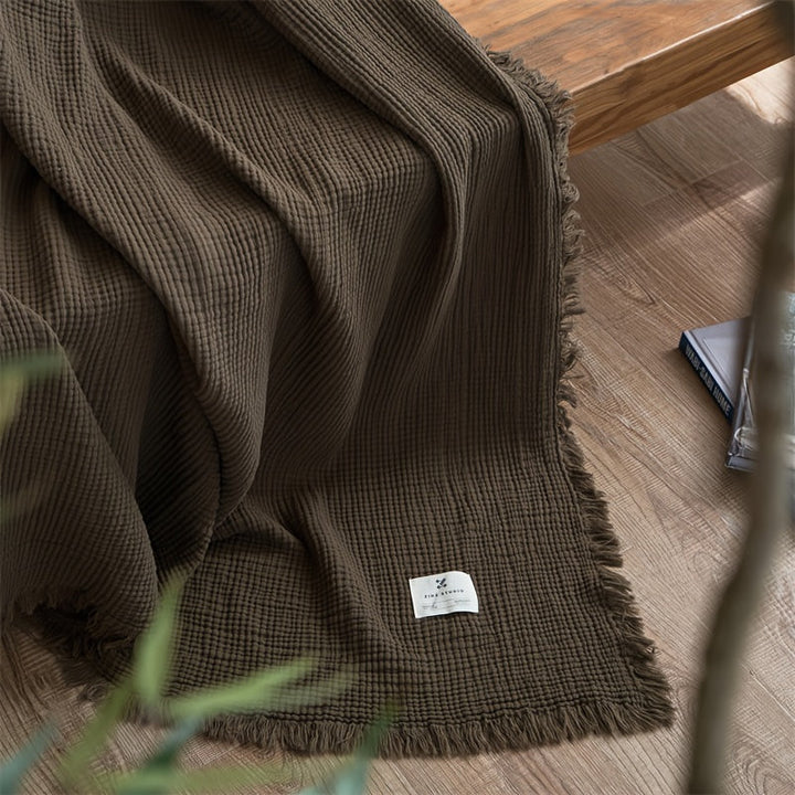 Lightweight 4-Layer Cotton Gauze Blanket with Decorative Fringe