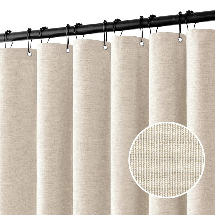 Linen-Look Shower Curtain – Water-Repellent, Beige, Includes Metal Hooks