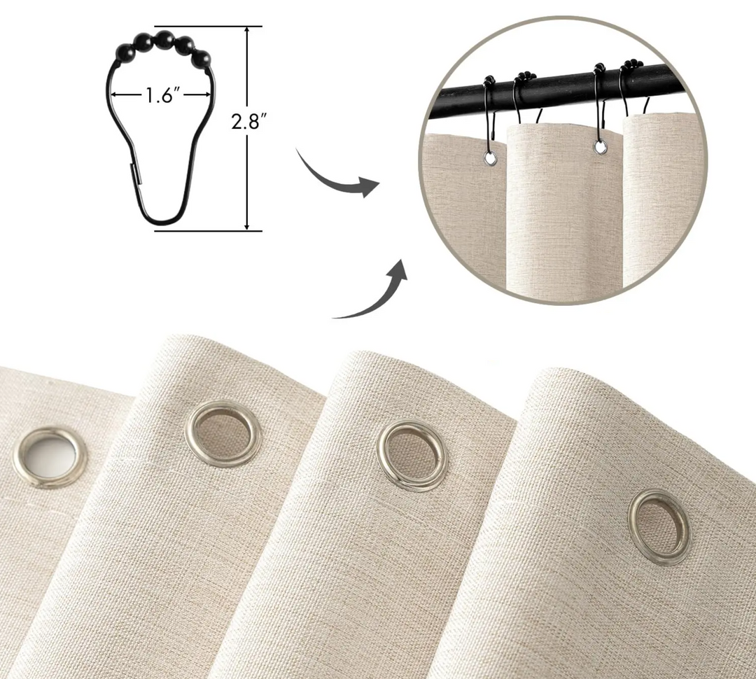 Linen-Look Shower Curtain – Water-Repellent, Beige, Includes Metal Hooks