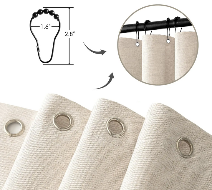 Linen-Look Shower Curtain – Water-Repellent, Beige, Includes Metal Hooks