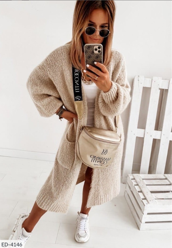 Long Knit Cardigan with Pockets