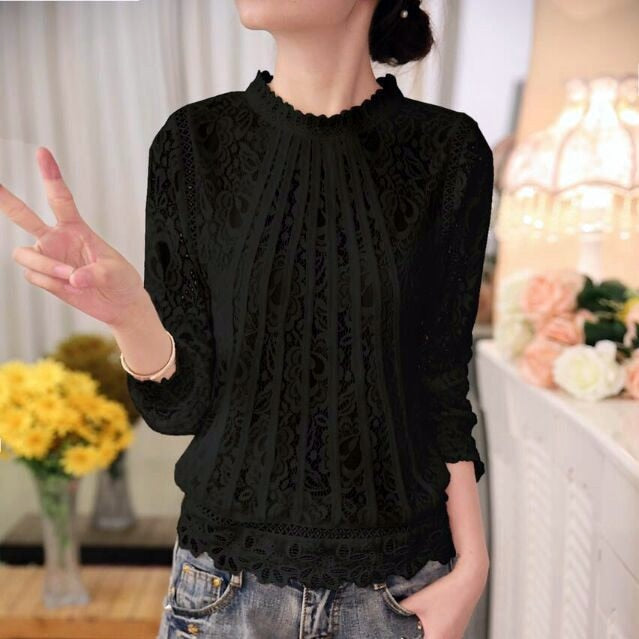 Long Sleeve Chiffon Lace Crocheted Tops