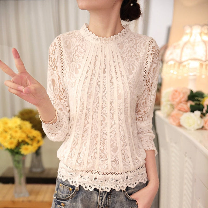 Long Sleeve Chiffon Lace Crocheted Tops