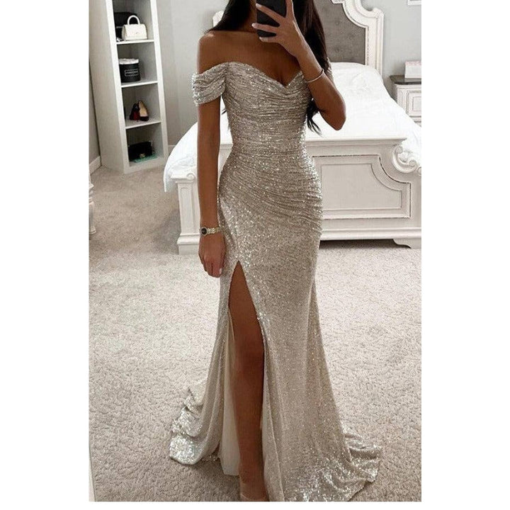 Long Strapless Dress for Women with Side Slit