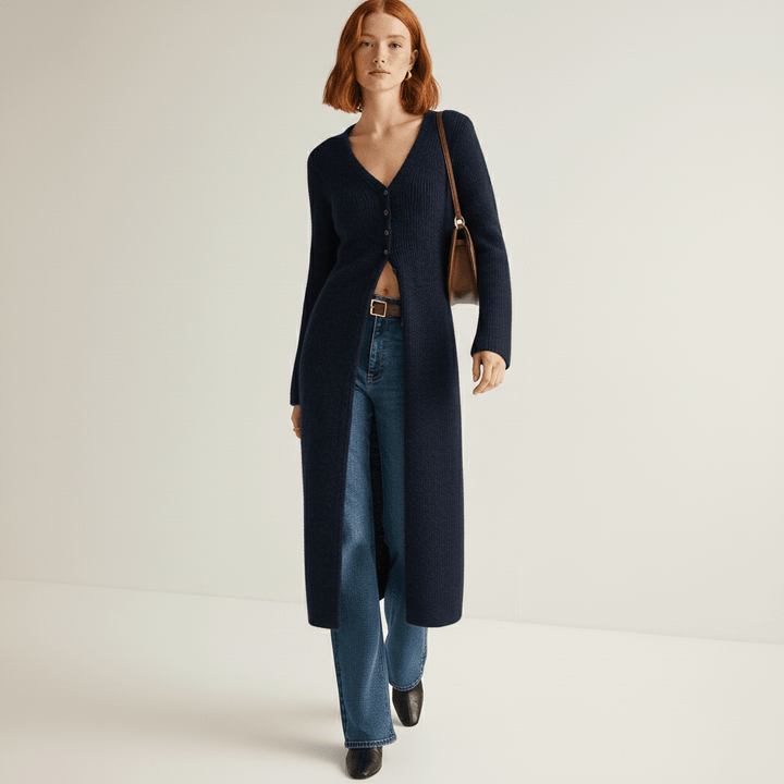 Longline Cardigan with Button Placket