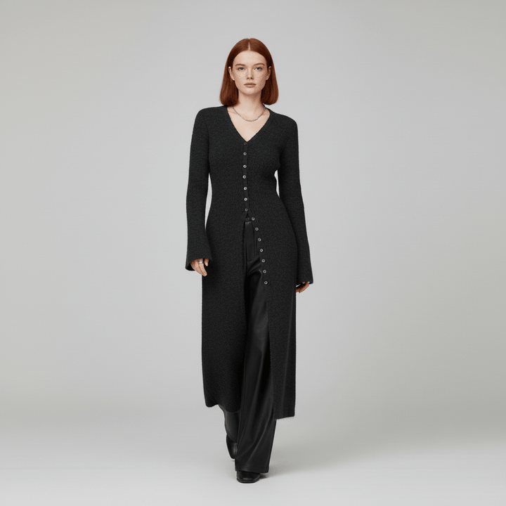 Longline Cardigan with Button Placket