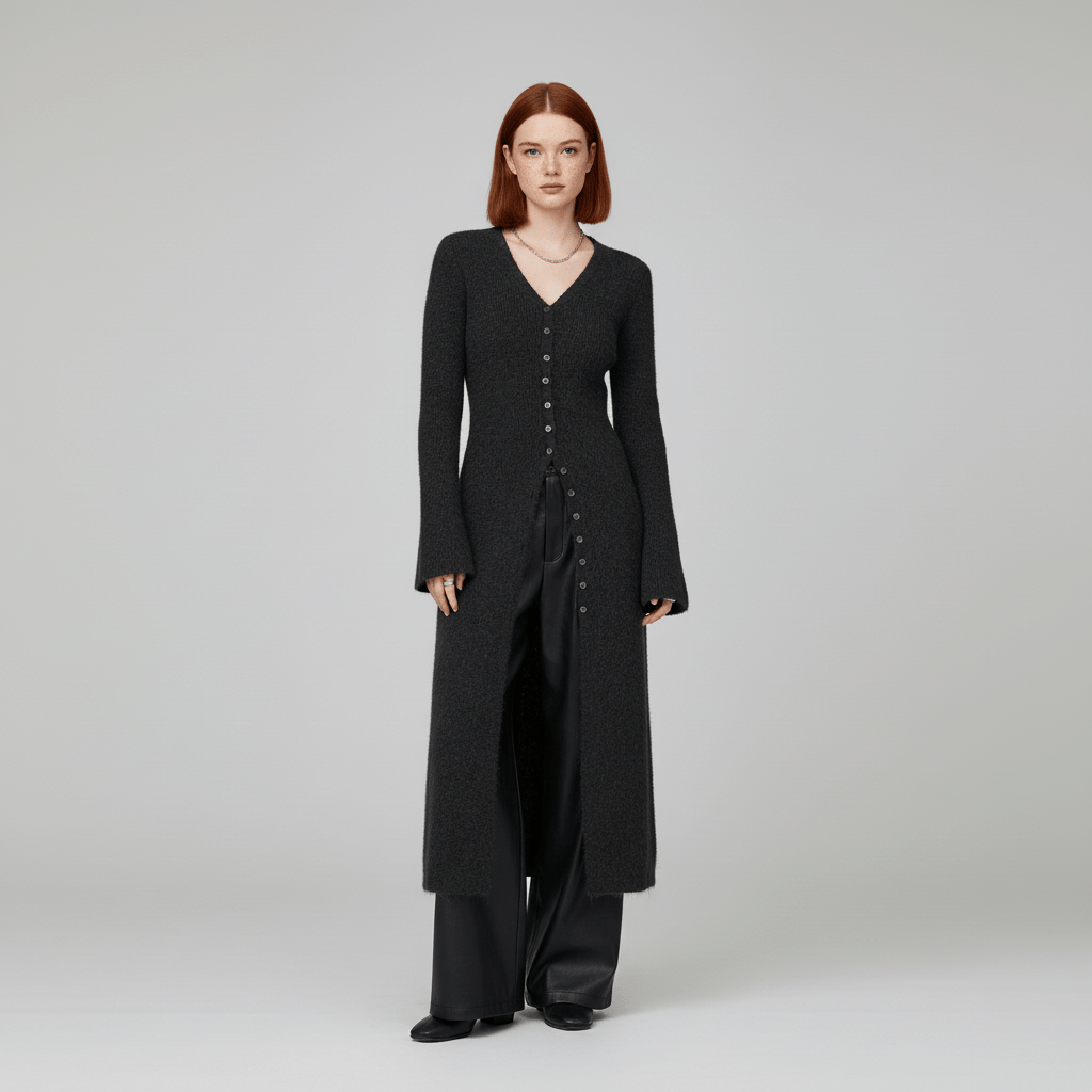 Longline Cardigan with Button Placket