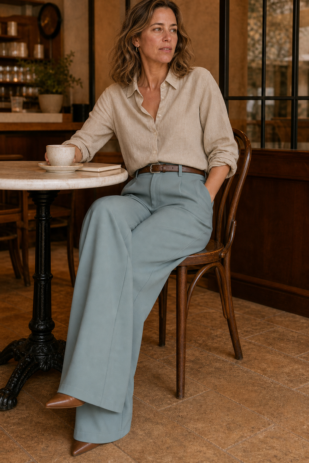 Longline High-Waisted Wide-Leg Trousers