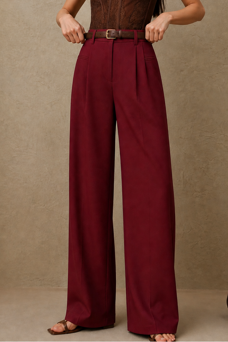 Longline High-Waisted Wide-Leg Trousers