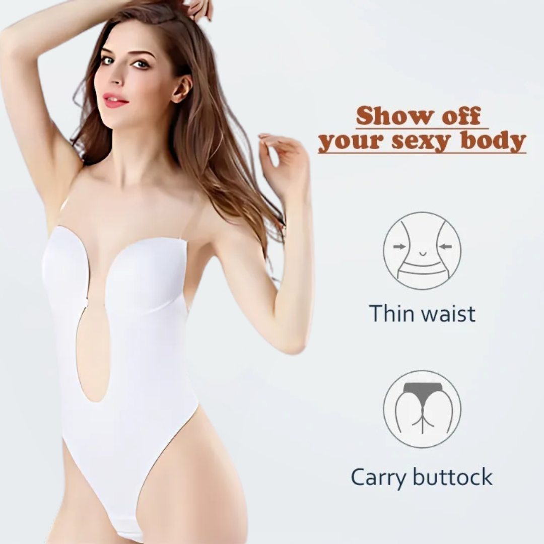 Low-Cut Seamless Shapewear Bodysuit with Adjustable Straps and Built-in Padded Bra