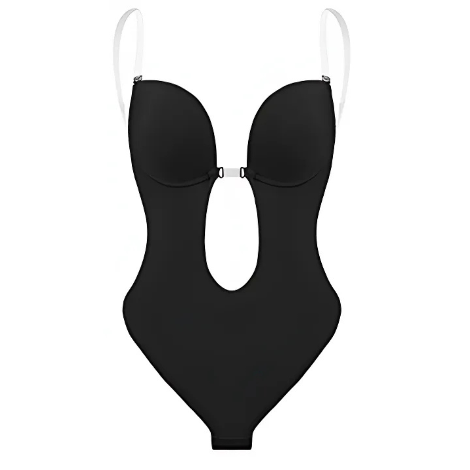 Low-Cut Seamless Shapewear Bodysuit with Adjustable Straps and Built-in Padded Bra