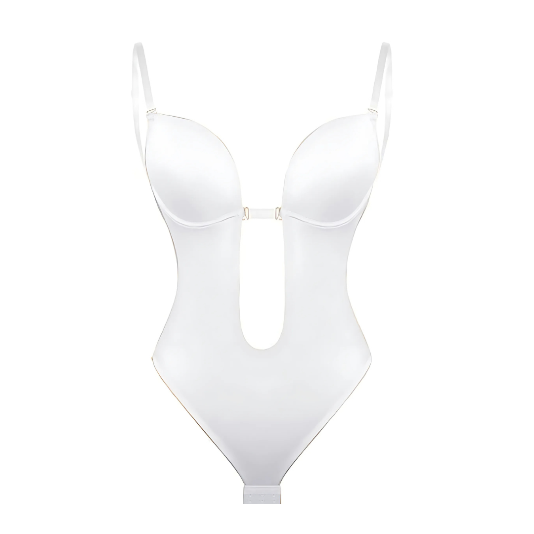 Low-Cut Seamless Shapewear Bodysuit with Adjustable Straps and Built-in Padded Bra