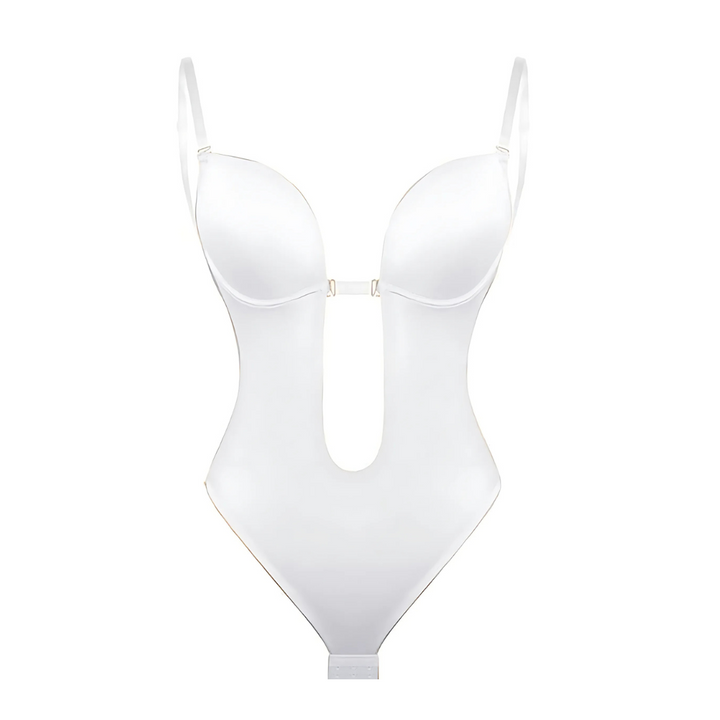 Low-Cut Seamless Shapewear Bodysuit with Adjustable Straps and Built-in Padded Bra