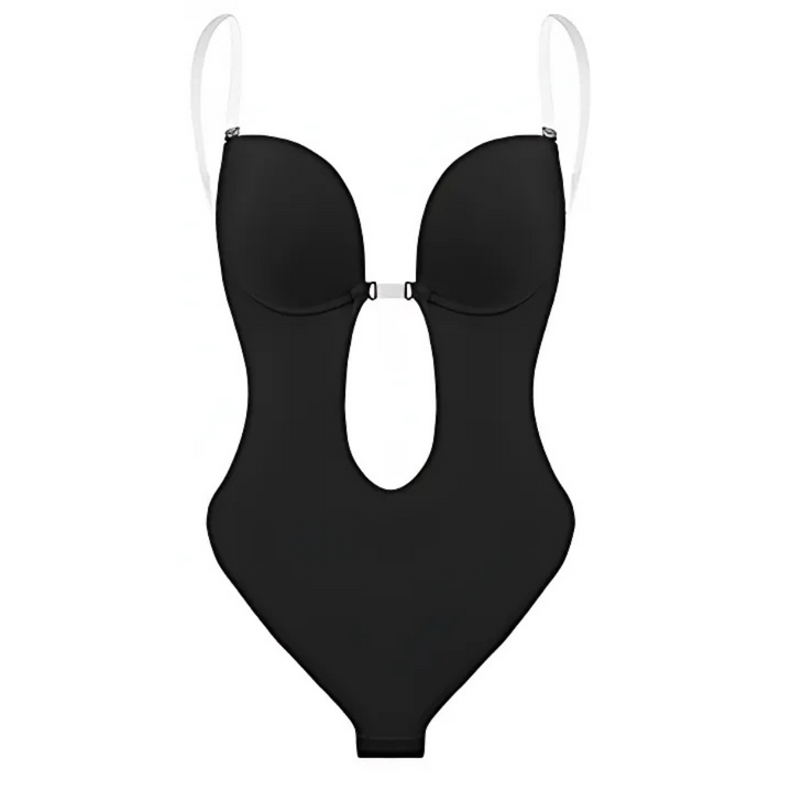 Low-Cut Seamless Shapewear Bodysuit with Adjustable Straps and Built-in Padded Bra