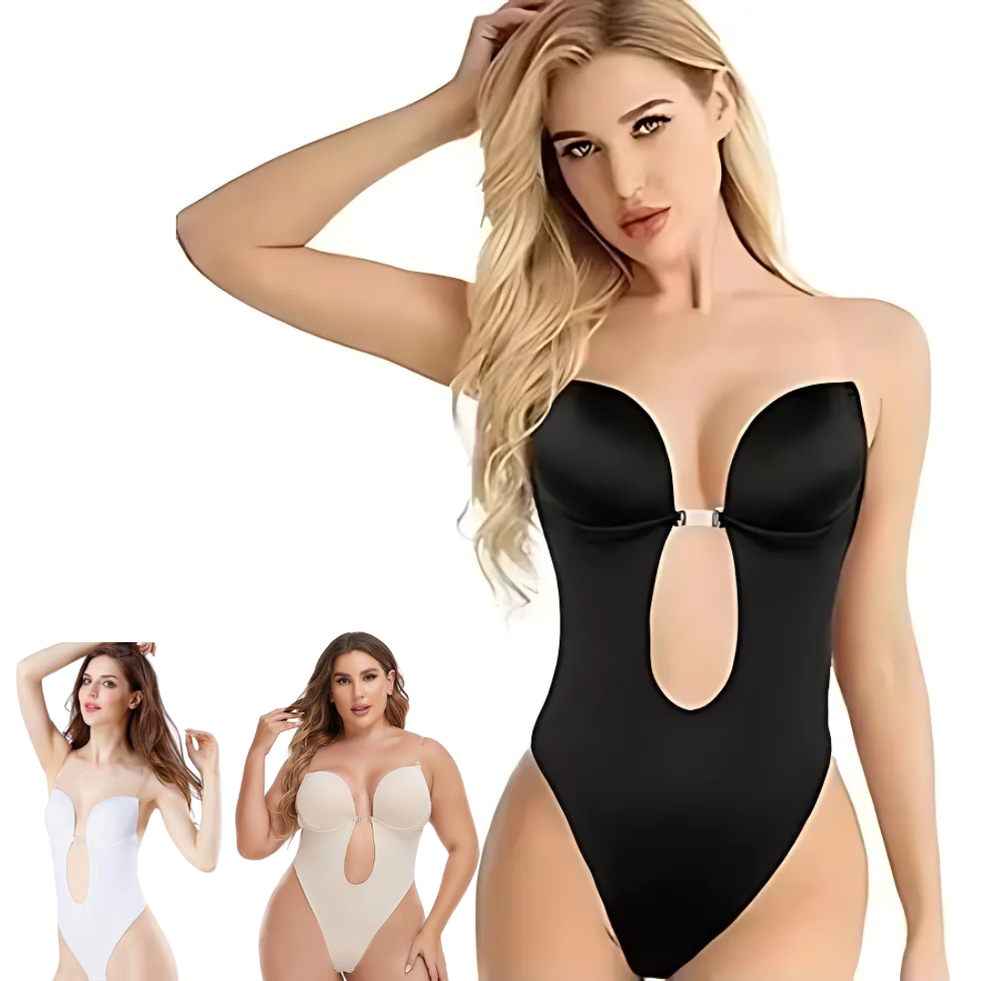 Low-Cut Seamless Shapewear Bodysuit with Adjustable Straps and Built-in Padded Bra