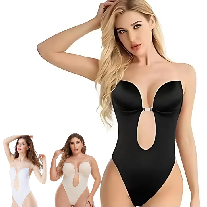 Low-Cut Seamless Shapewear Bodysuit with Adjustable Straps and Built-in Padded Bra