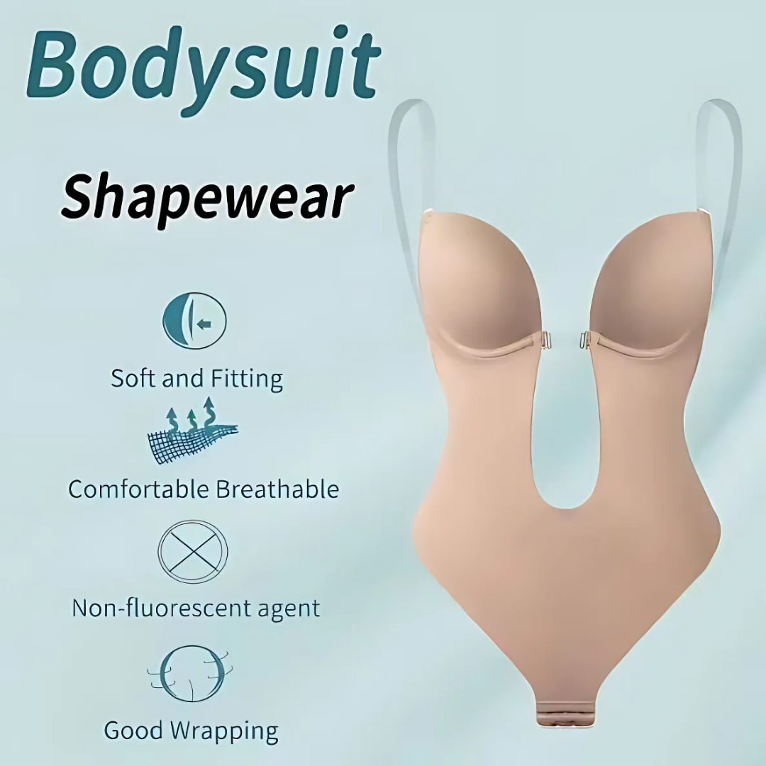Low-Cut Seamless Shapewear Bodysuit with Adjustable Straps and Built-in Padded Bra