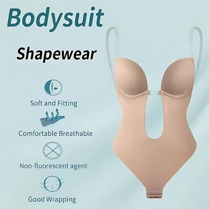 Low-Cut Seamless Shapewear Bodysuit with Adjustable Straps and Built-in Padded Bra