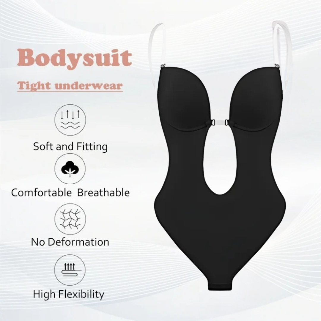 Low-Cut Seamless Shapewear Bodysuit with Adjustable Straps and Built-in Padded Bra