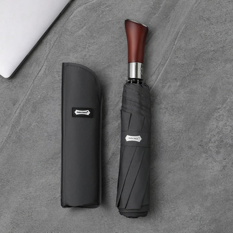 LumaLeaf Auto-Open Umbrella With Elegant Wooden Handle