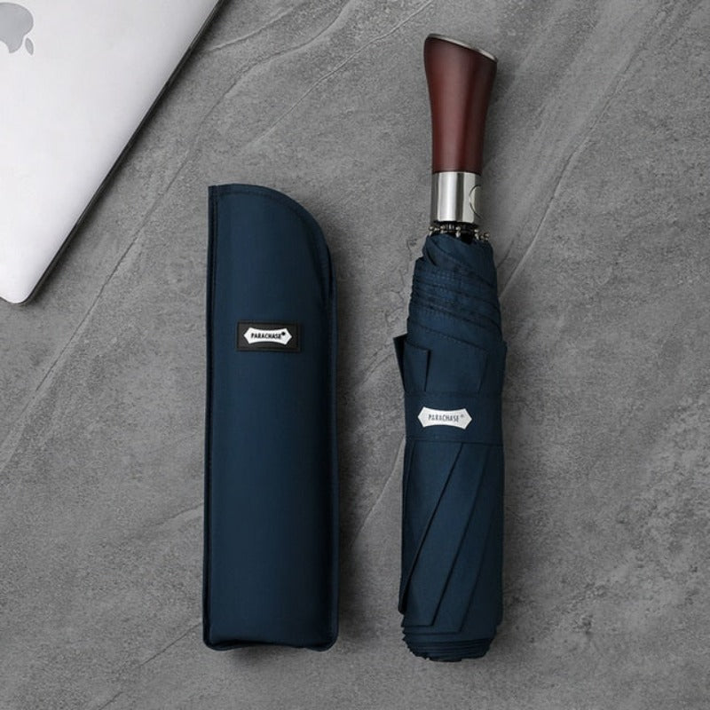 LumaLeaf Auto-Open Umbrella With Elegant Wooden Handle