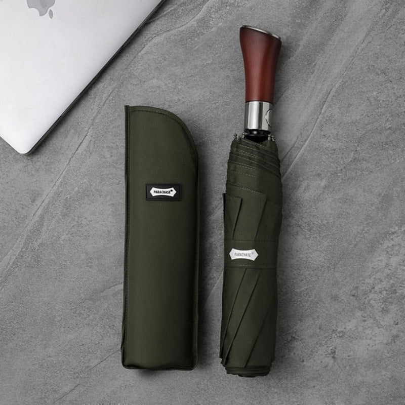LumaLeaf Auto-Open Umbrella With Elegant Wooden Handle