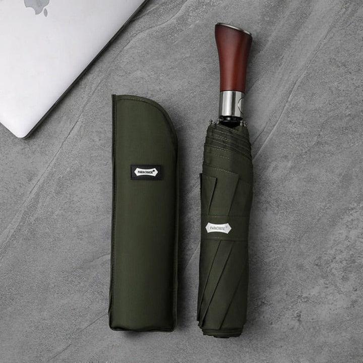 LumaLeaf Auto-Open Umbrella With Elegant Wooden Handle