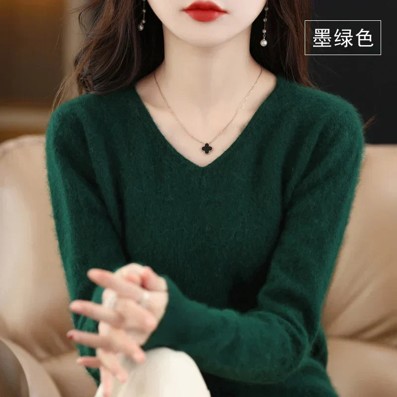 LunaWeave 100% Cashmere V-Neck Sweater For Women Slim Fit