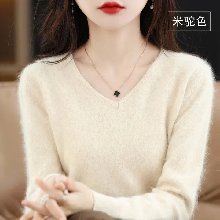 LunaWeave 100% Cashmere V-Neck Sweater For Women Slim Fit