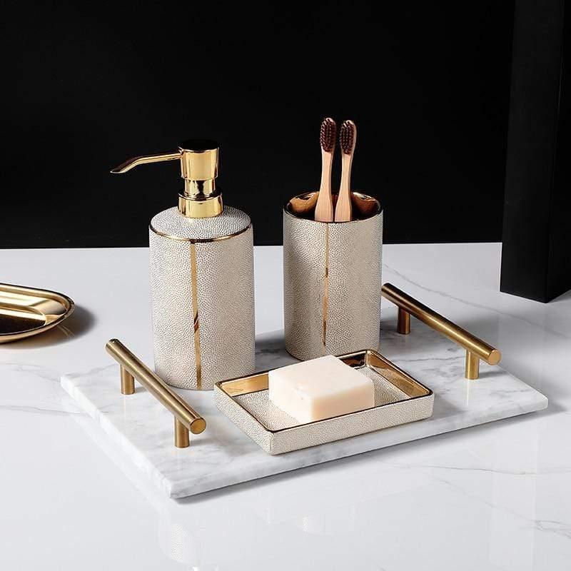 LuxeBain – Elegant Ceramic Bathroom Set with Gold Accents