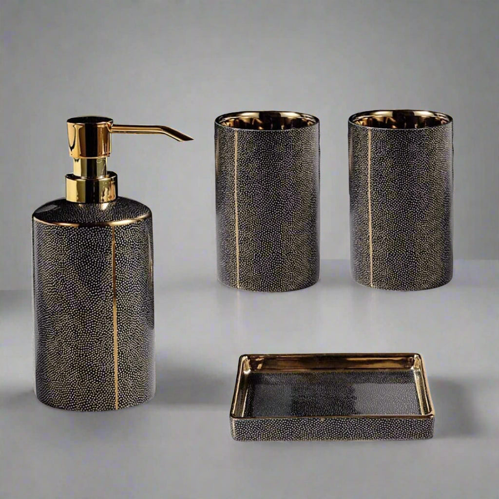 LuxeBain – Elegant Ceramic Bathroom Set with Gold Accents