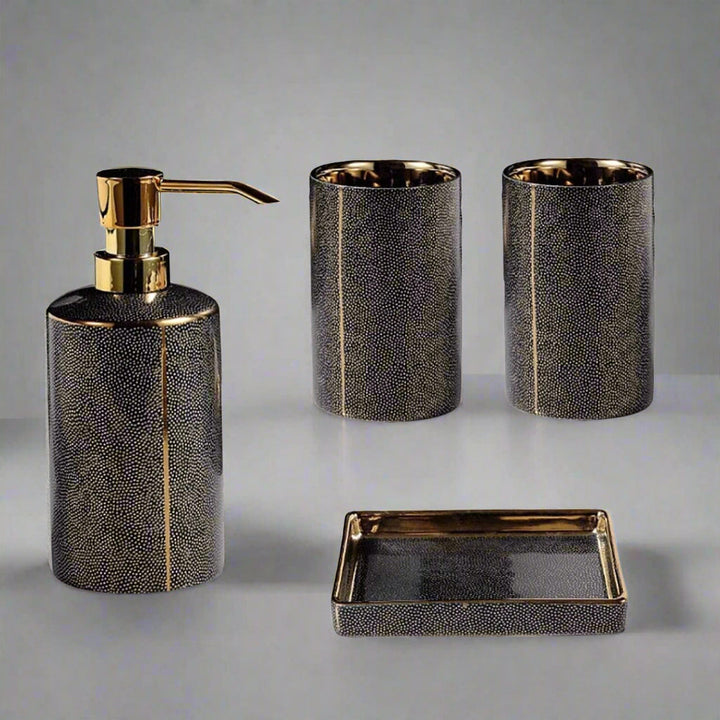 LuxeBain – Elegant Ceramic Bathroom Set with Gold Accents