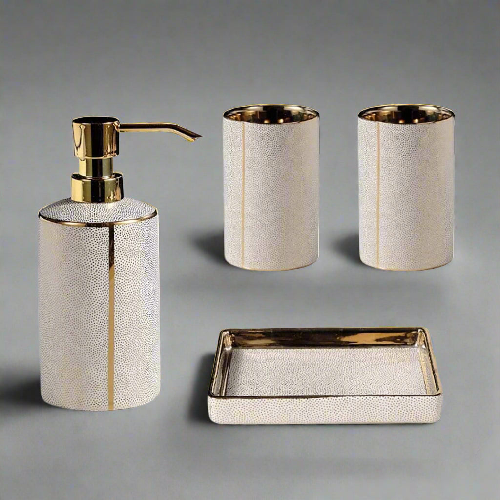 LuxeBain – Elegant Ceramic Bathroom Set with Gold Accents