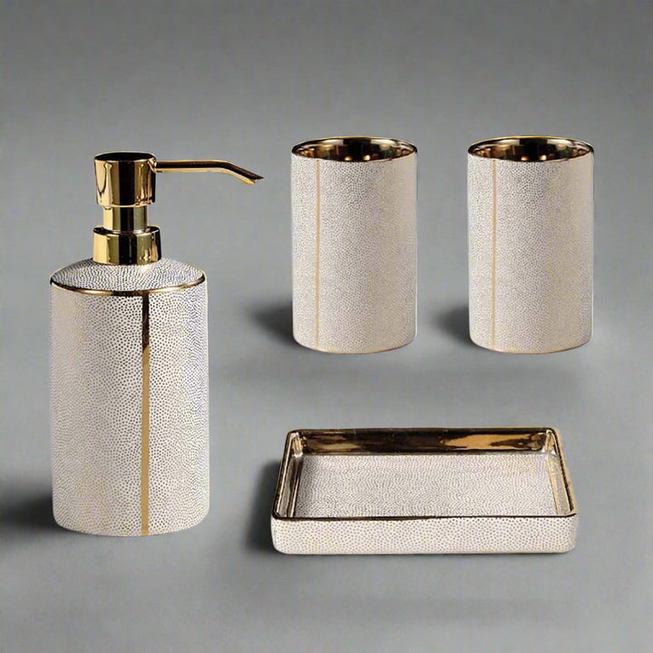 LuxeBain – Elegant Ceramic Bathroom Set with Gold Accents