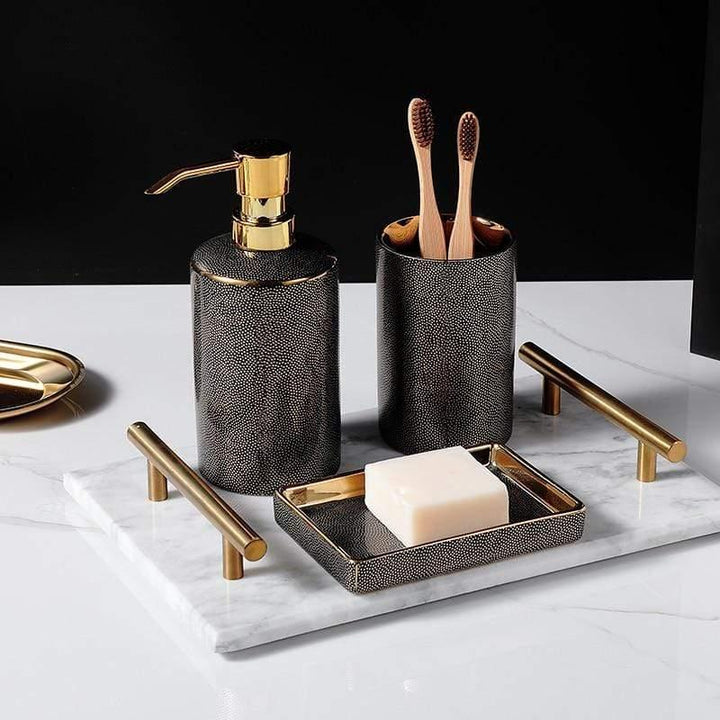 LuxeBain – Elegant Ceramic Bathroom Set with Gold Accents