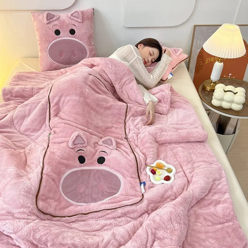 Luxury Cartoon Blanket and Pillow Set