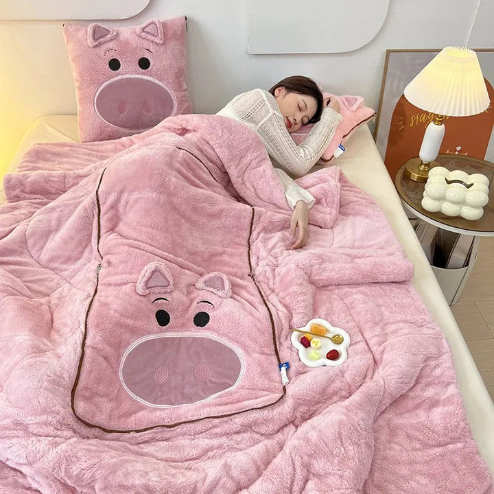 Luxury Cartoon Blanket and Pillow Set
