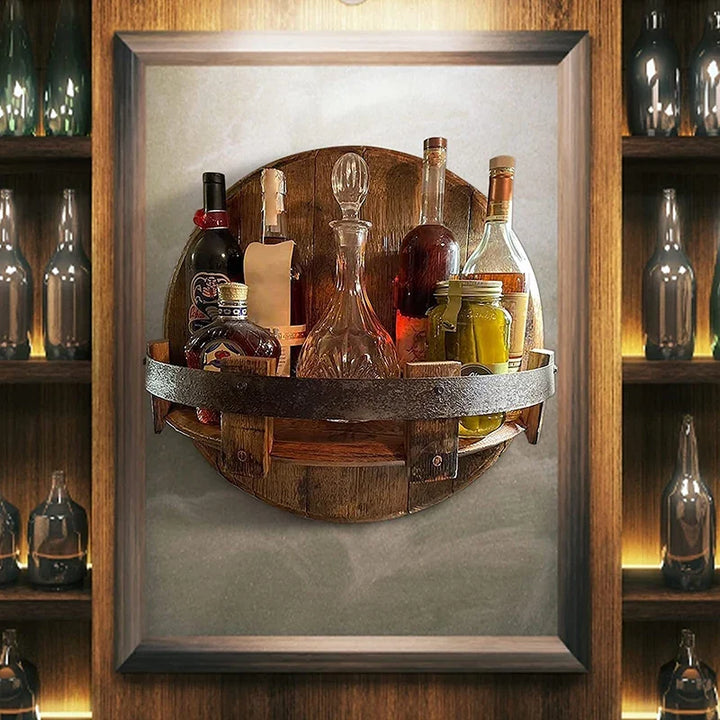 Luxury Wooden Wine Bottle Holder - Elegant Wall Display for Wine and Whiskey Bottles with Vintage Look