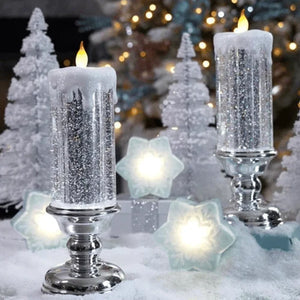 Magical Christmas Lighting – LED Glitter Candle with Water &amp; Swirling Glitter, Christmas Decoration in Blue, Gold, Red or Silver