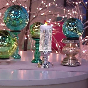 Magical Christmas Lighting – LED Glitter Candle with Water &amp; Swirling Glitter, Christmas Decoration in Blue, Gold, Red or Silver